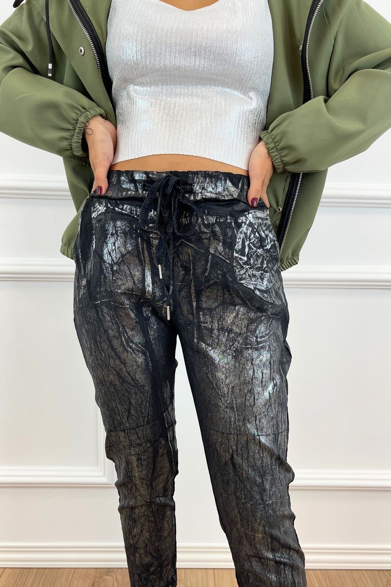 Pantal n efecto glitter negro