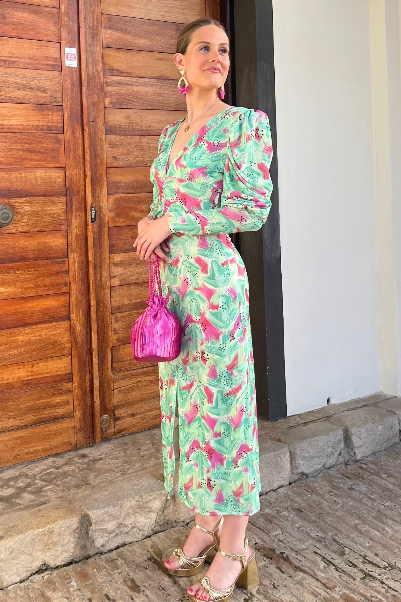 copy of VESTIDO MIDI ESTAMPADO PUNTO DE SEDA - AZUL