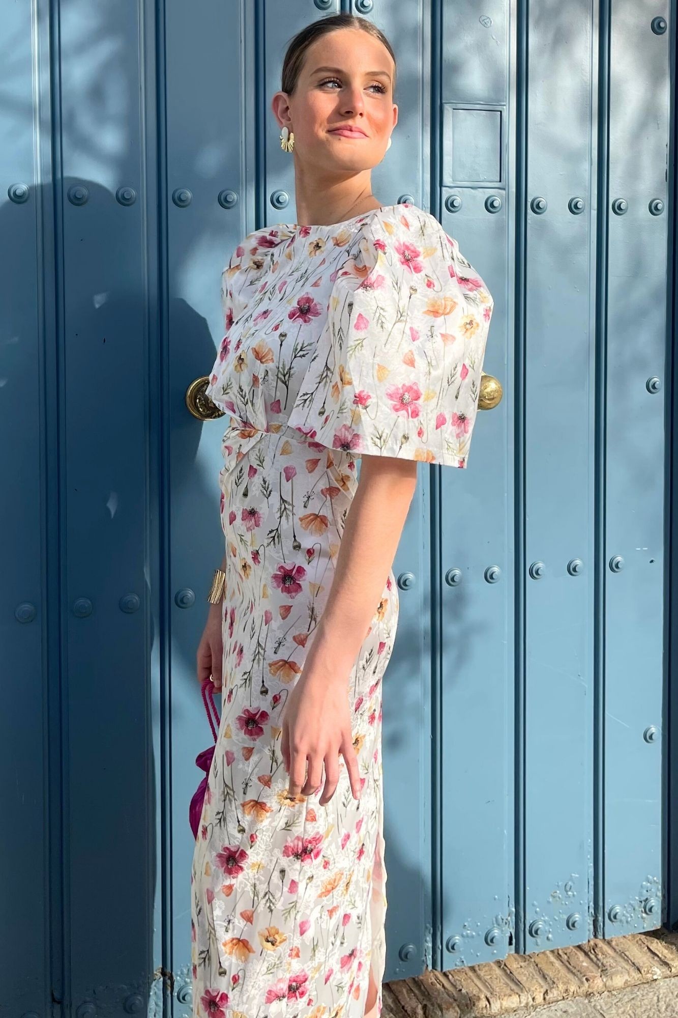 VESTIDO MIDI MANGA ABULLONADA BLANCO