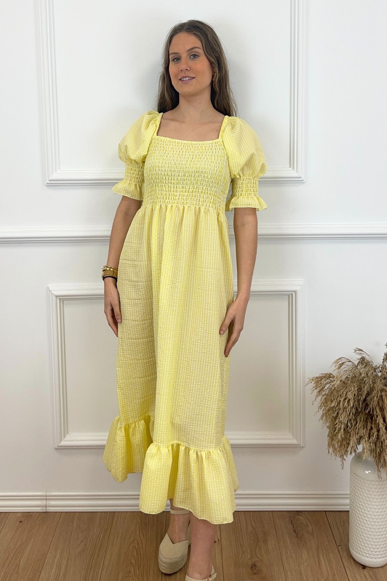 VESTIDO FRUNCE VICHY AMARILLO