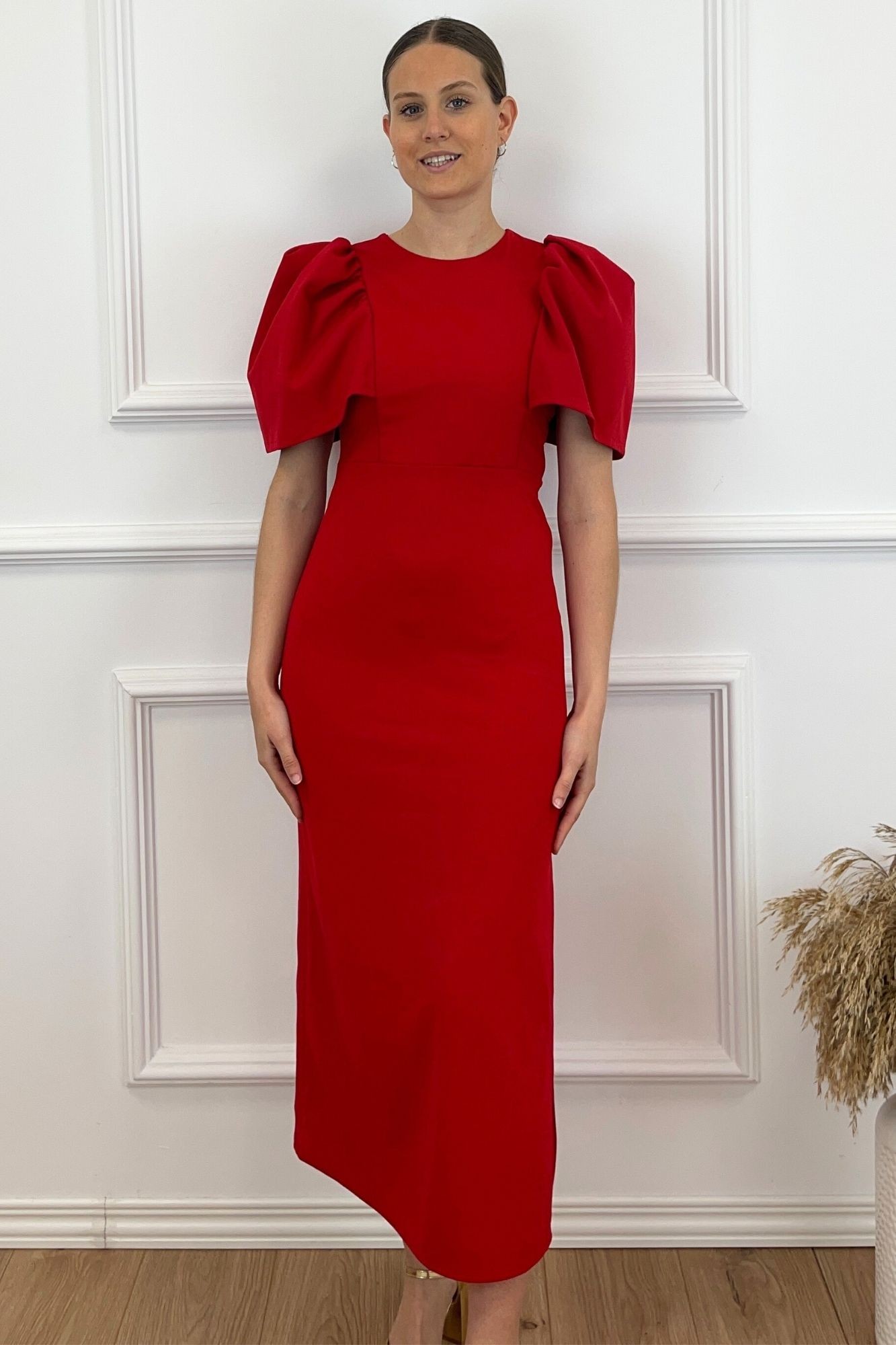 VESTIDO MIDI MAXI MANGA ROJO