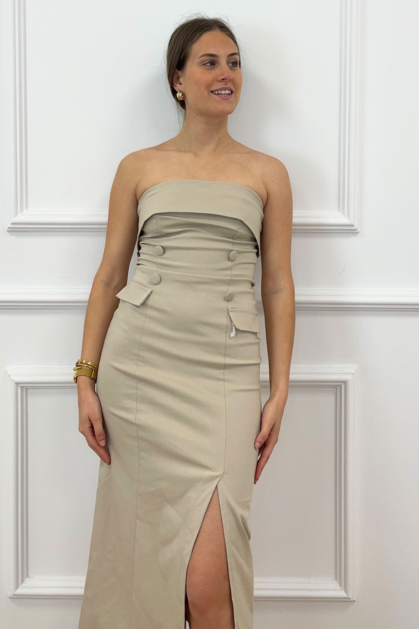 VESTIDO MIDI SAFARI BEIGE