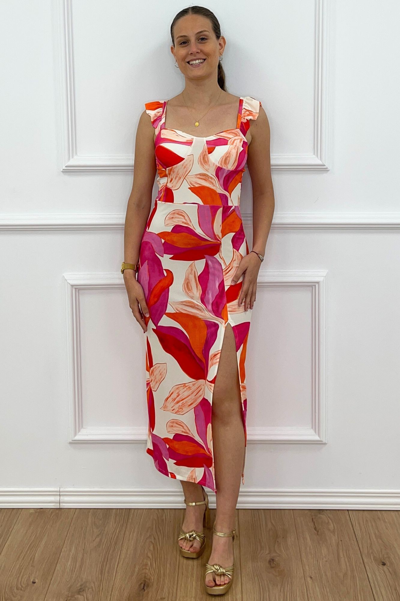 VESTIDO AJUSTADO TROPICAL FUCSIA