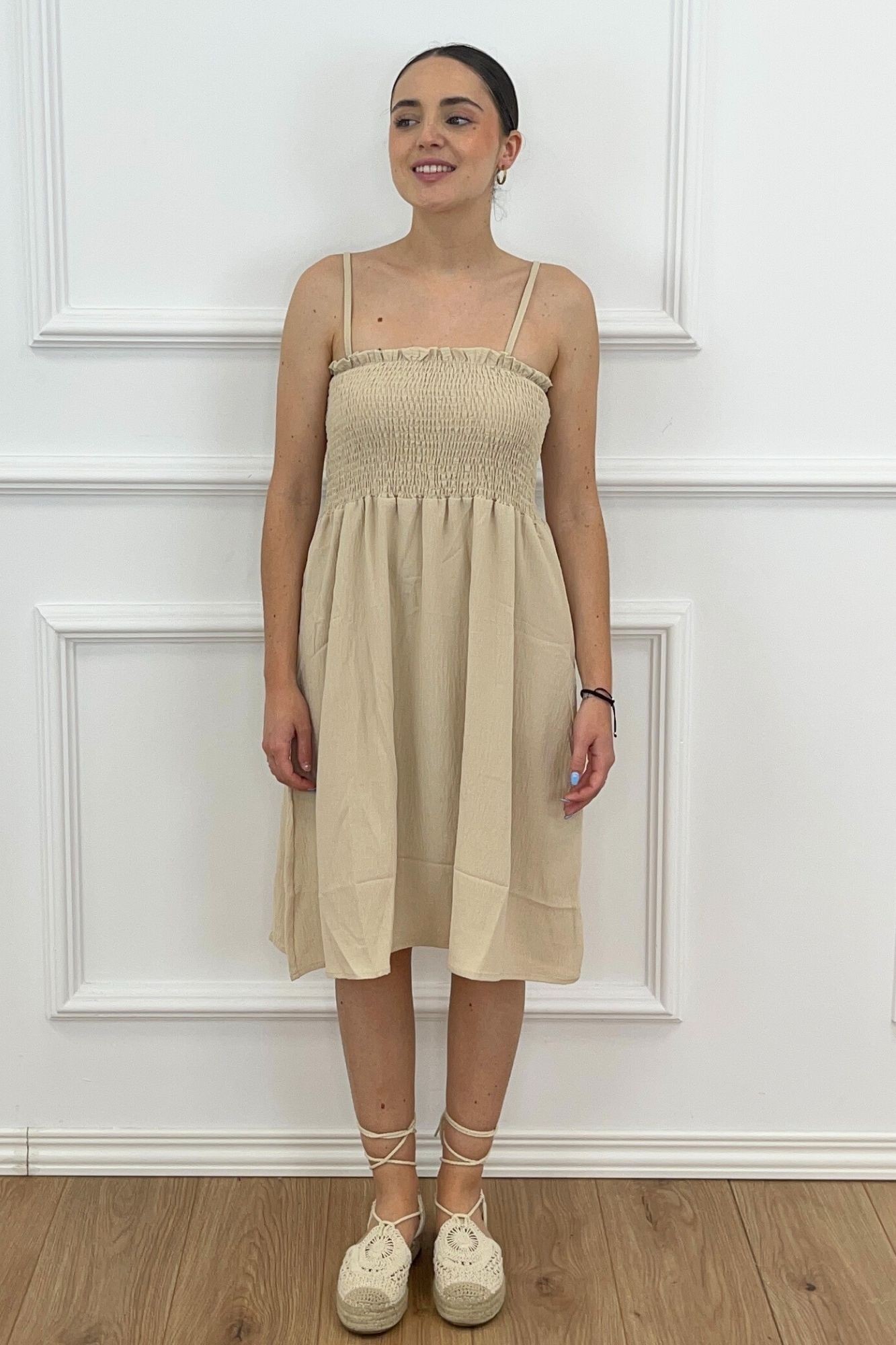 VESTIDO CORTO PANAL BEIGE