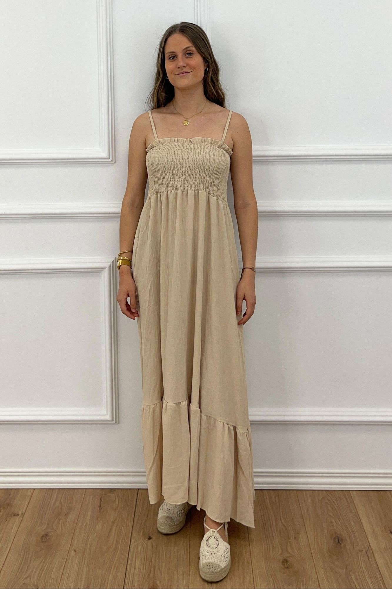 VESTIDO LARGO PANAL BEIGE