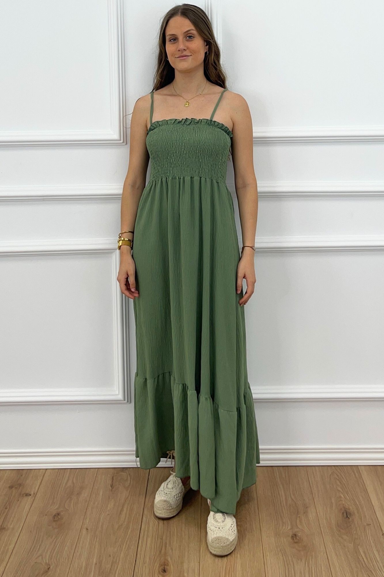 VESTIDO LARGO PANAL VERDE CACERÍA