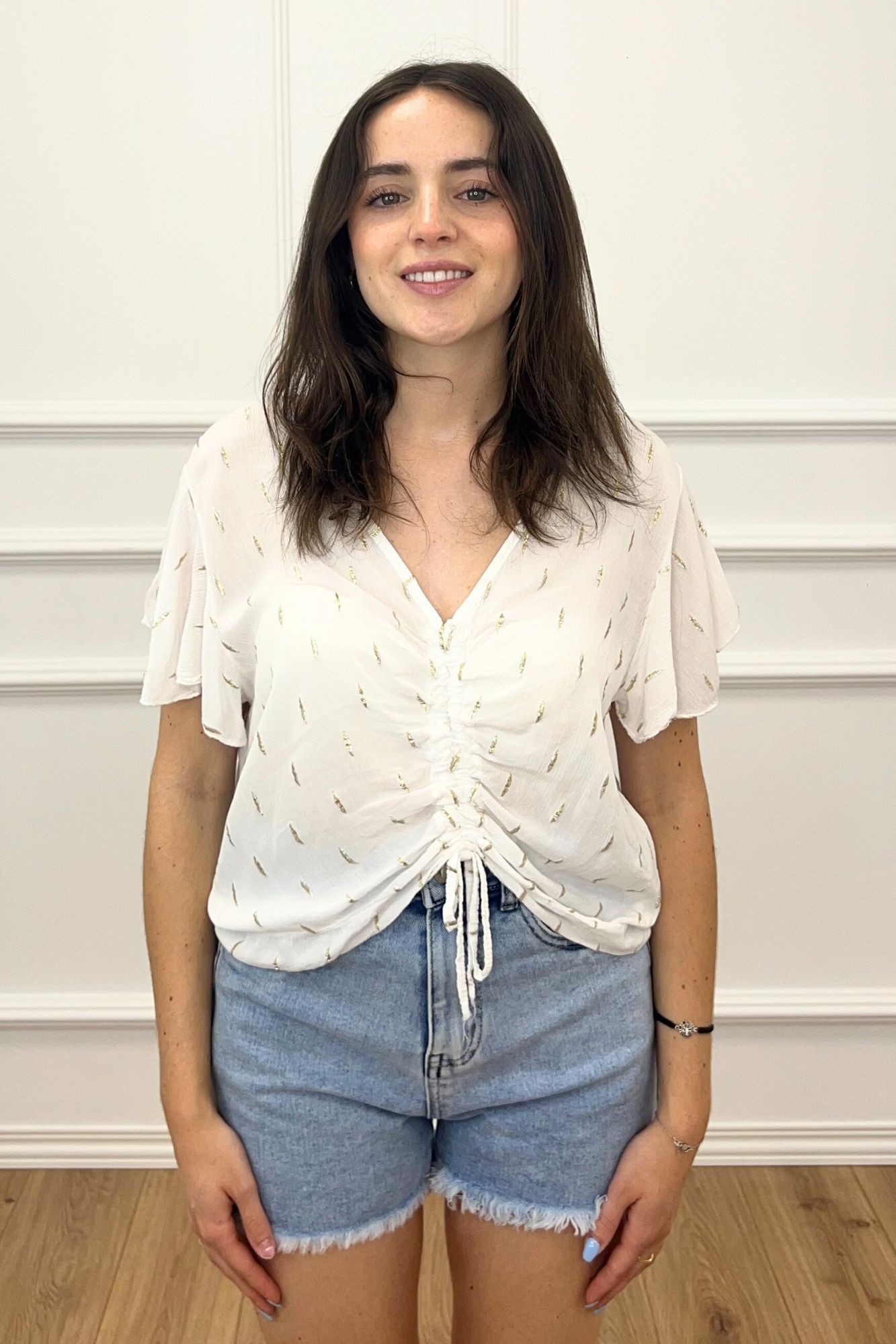 BLUSA FRUNCE DESTELLO BLANCA