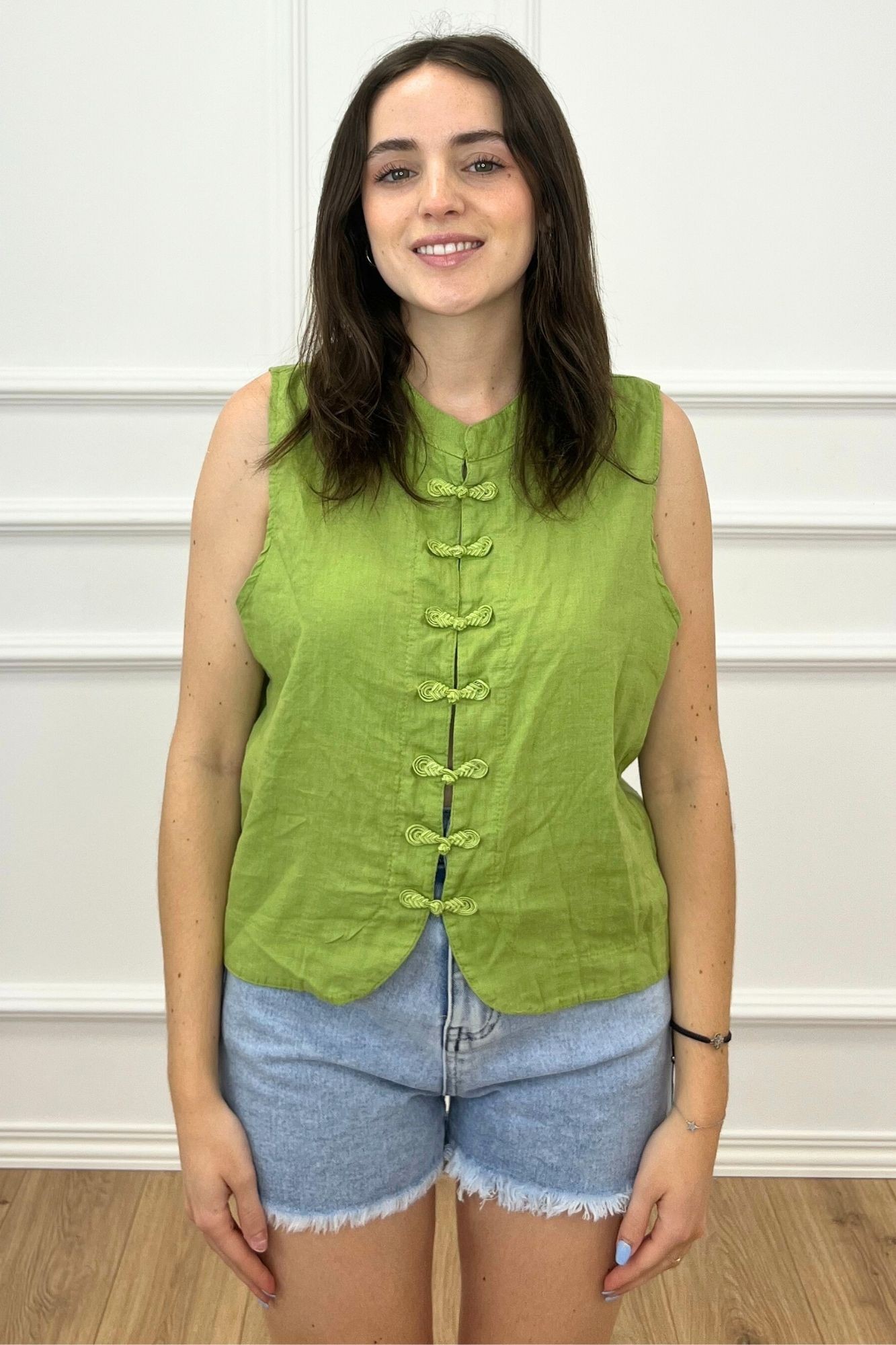 CHALECO JAPONÉS LINO VERDE PISTACHO