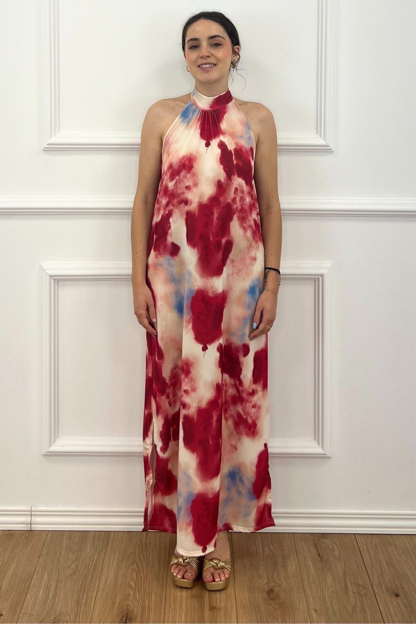 VESTIDO HALTER PUNTO DE SEDA ROJO