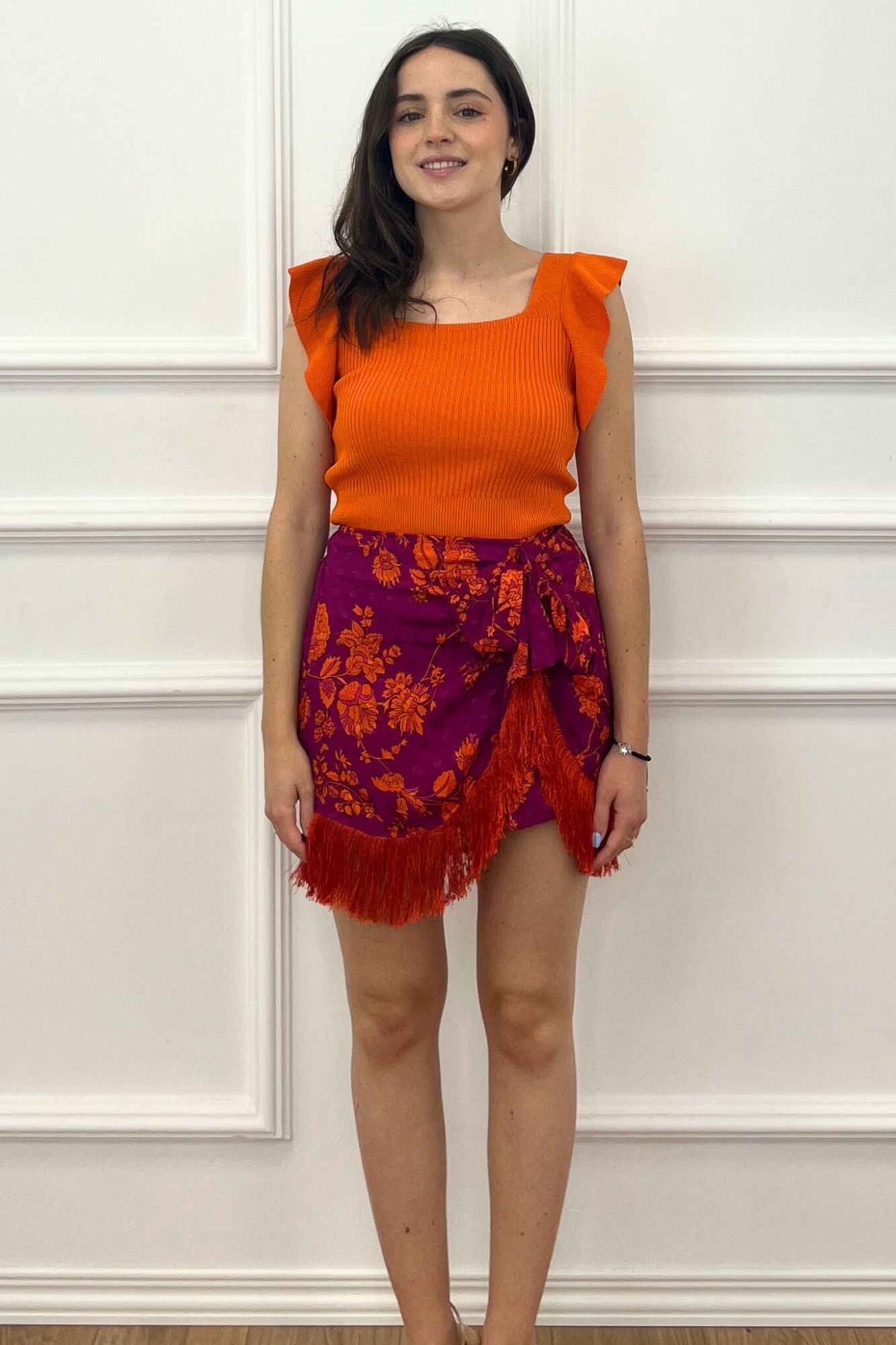 FALDA PAREO FLECOS ESTAMPADA BUGANVILLA