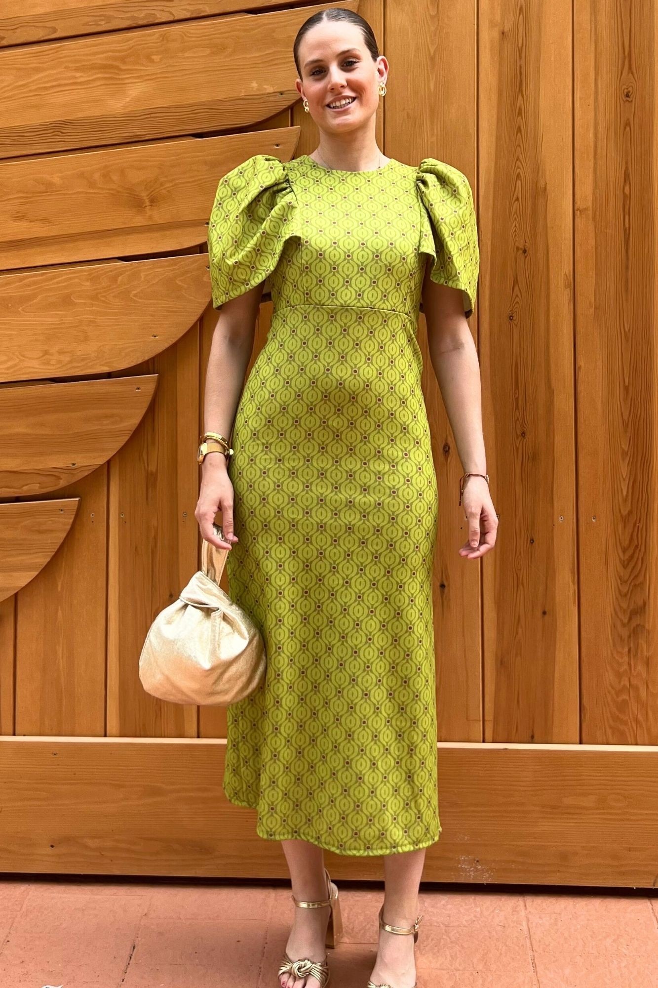 VESTIDO MIDI MAXI MANGA ESTAMPADO VERDE