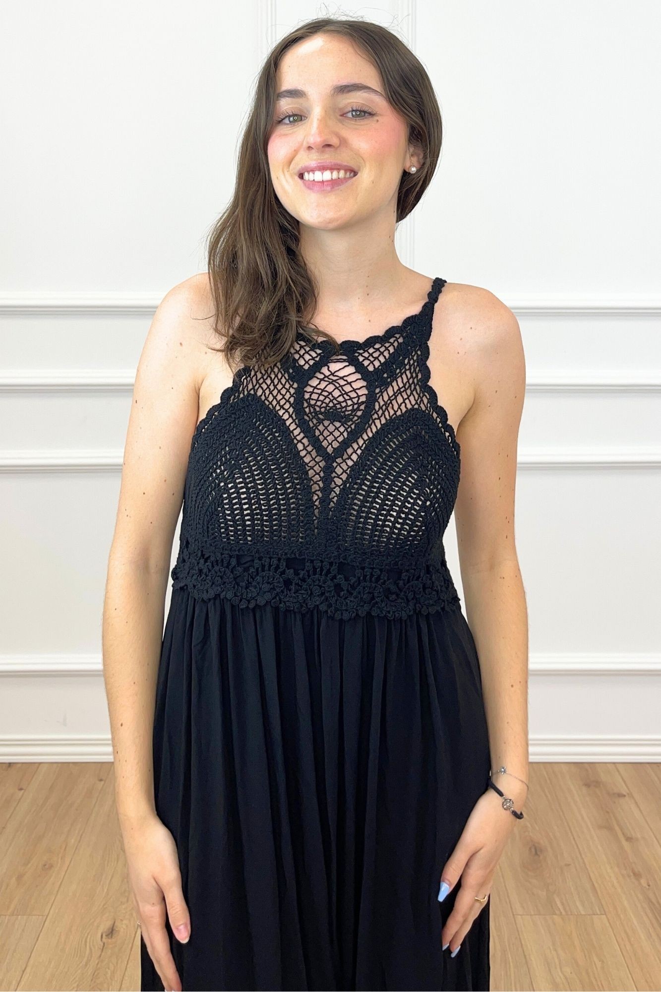 VESTIDO CROCHET COMBINADO NEGRO