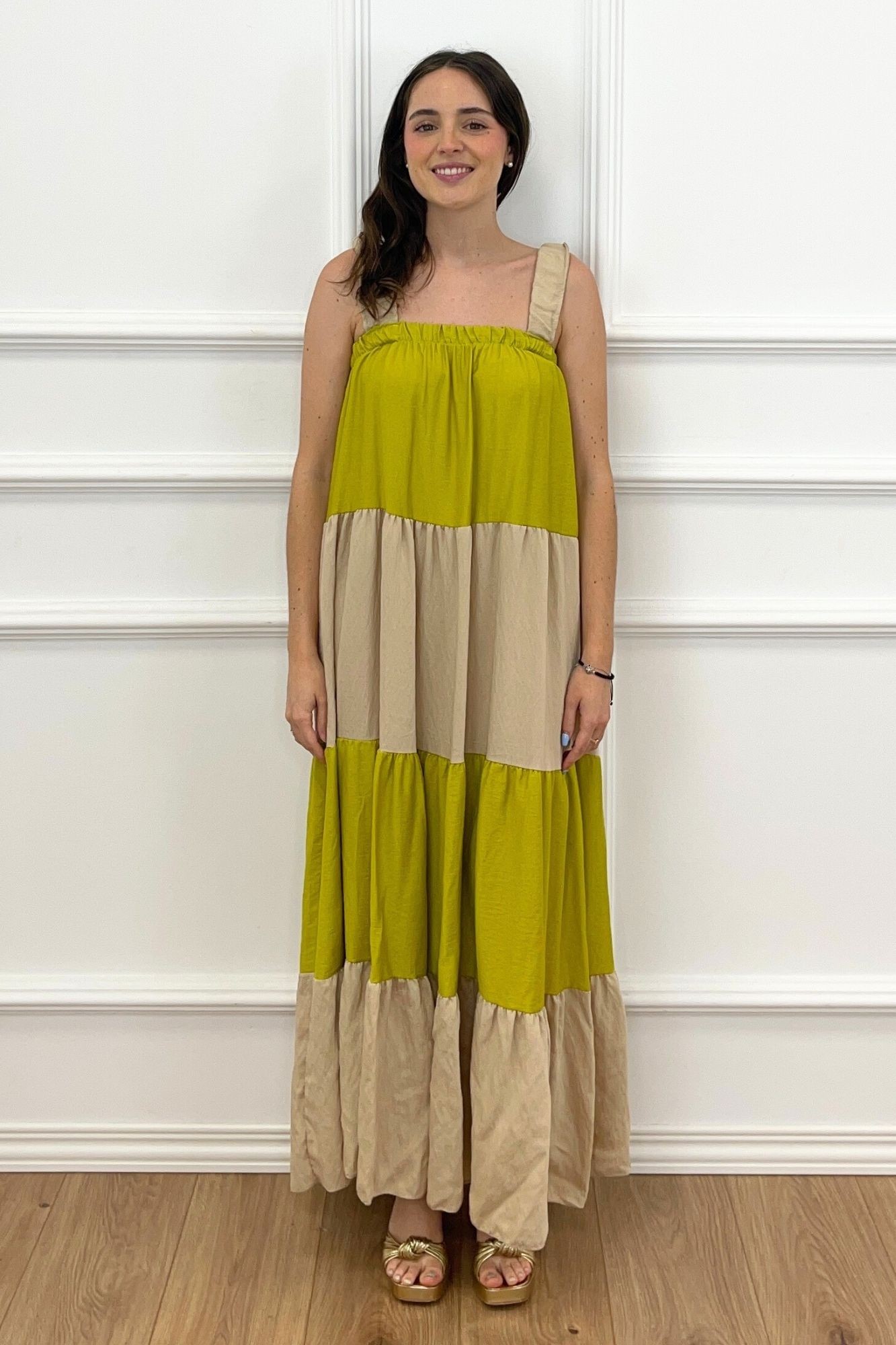 VESTIDO PANALES BICOLOR VERDE LIMA