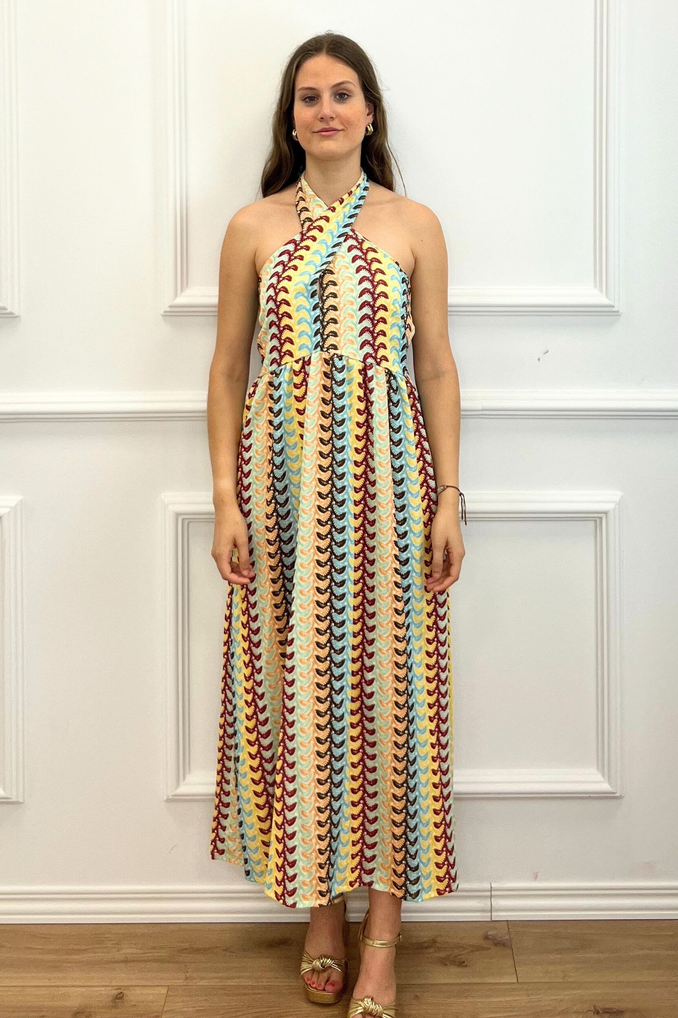 VESTIDO HALTER ESTAMPADO AMARILLO