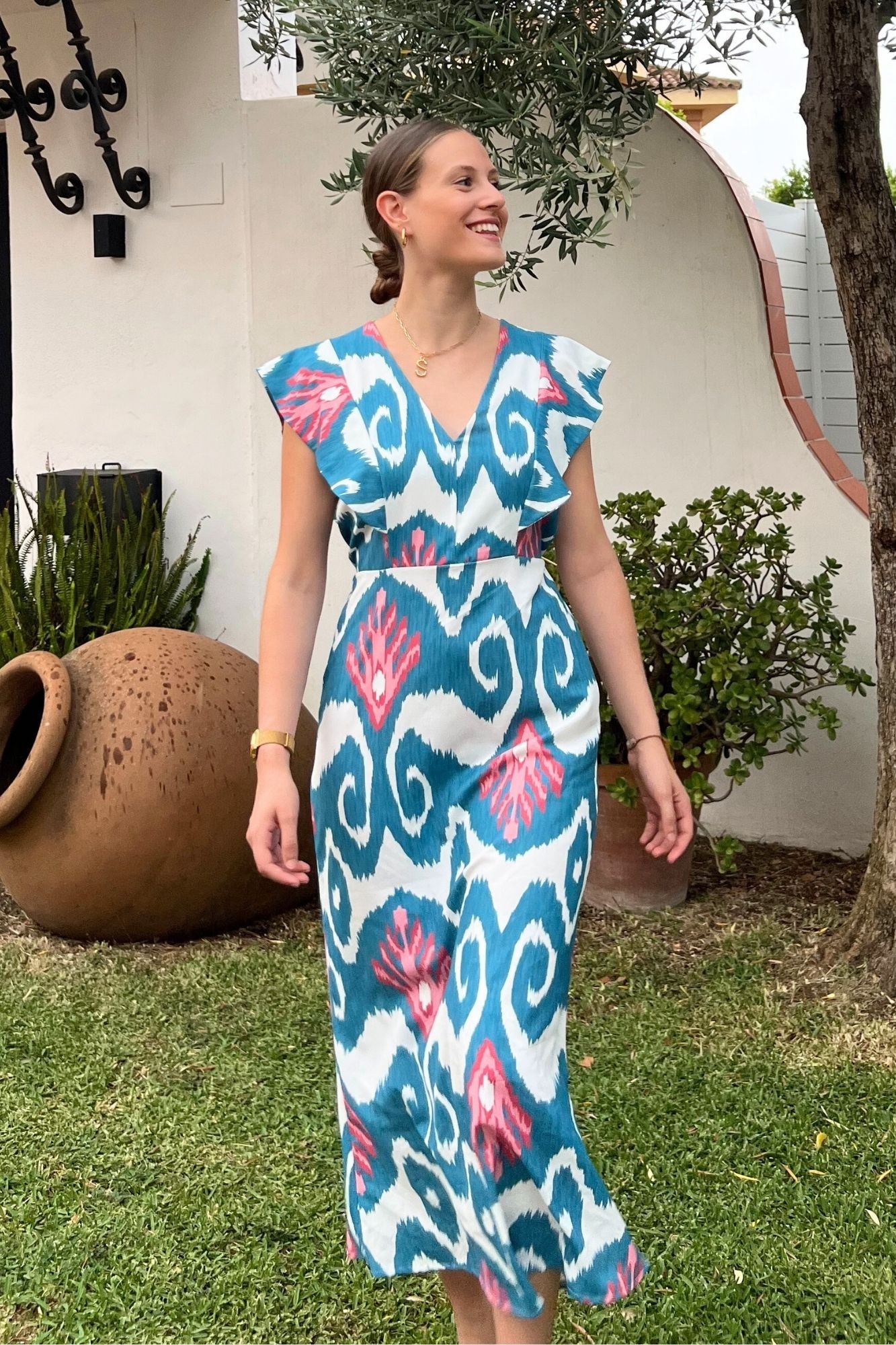 VESTIDO VOLANTE ESTAMPADO AZUL